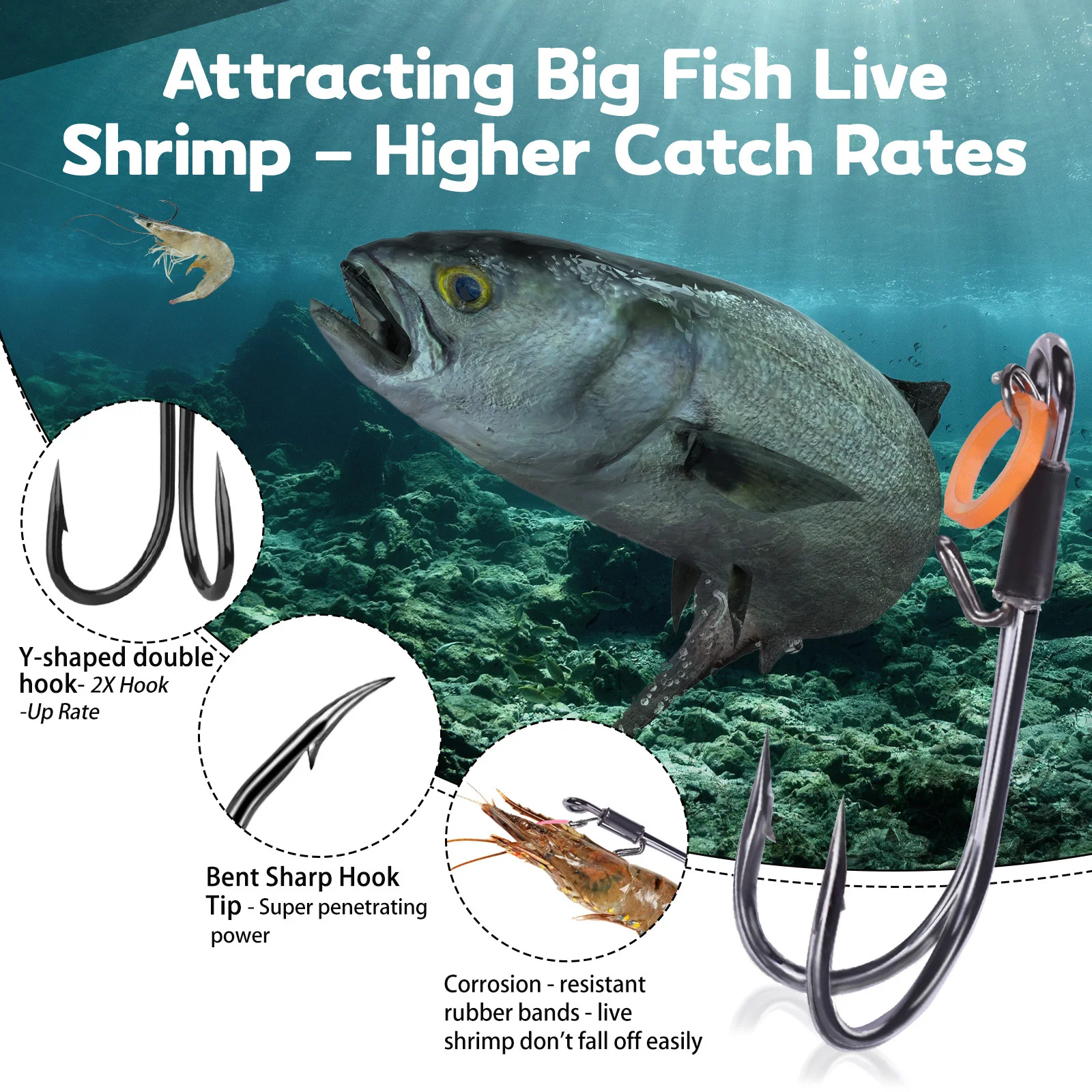 

10pcs Live Shrimp Fishhooks Double Barbed Hooks Fishing Lure For Freshwater Saltwater Portable Outdoor Fishing Tackles Fish Hook