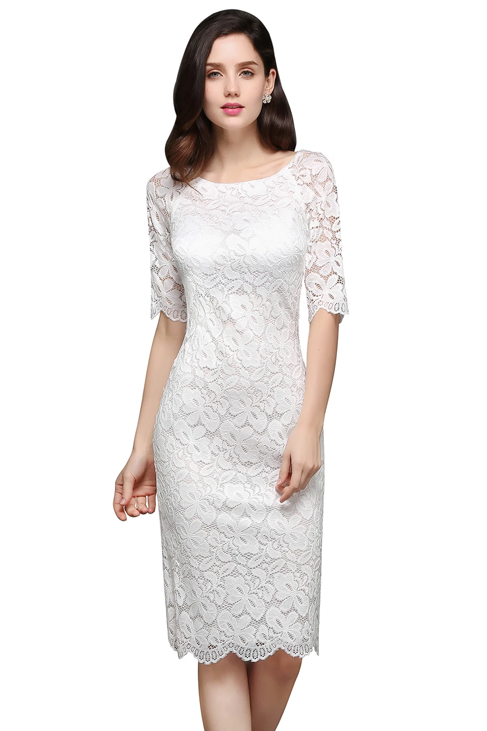 

ROSEINTHEBOX Scoop Lace Sheath Half Sleeve Knee Length 2025 Sexy Girl Cocktail Dresses Short Gown for Homecoming Commencement