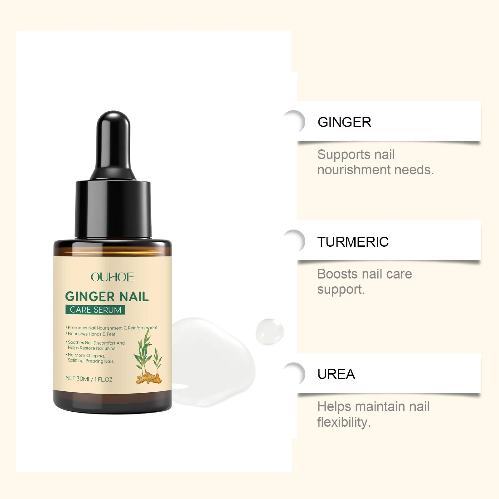 OUHOE Ginger Nail Care Serum Deep Nourishment Maintains Comfort Prevents Cracking Gentle Formula For Daily Nail Care