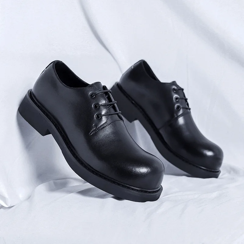 New Fashion Vintage Black Men Casual  Luxury Shoes Business Formal Dress Leather Loafers Round Toe Work Wedding Designer Shoes