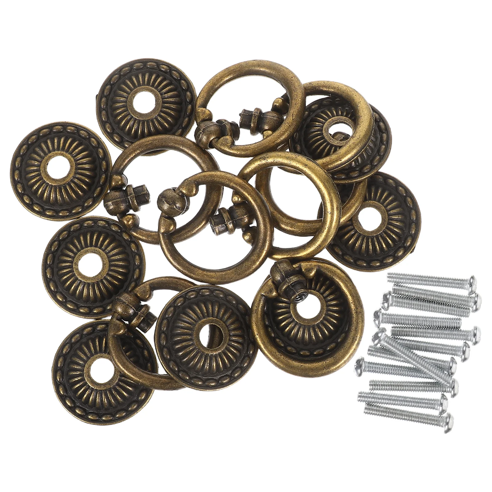 

8Pcs Retro Bronze Cabinet Pulls Ring Drawer Knobs Single Hole Zinc Alloy Vintage Style Kitchen Hardware Cupboard Dresser Handles