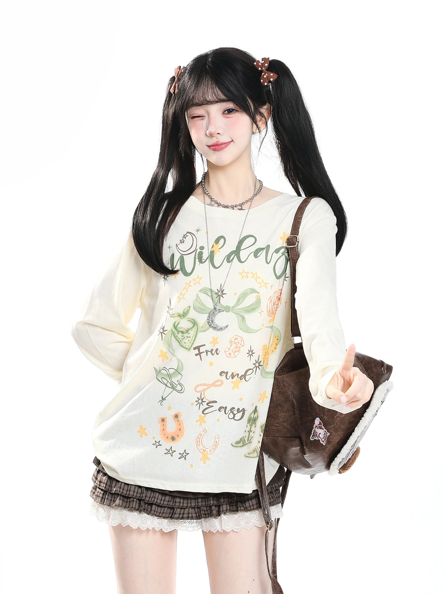 Sweet Cartoon  Long Sleeve T-Shirt Women Summer Loose Slimming Thin Breathable Sun Protection Cover up Korean Style ...