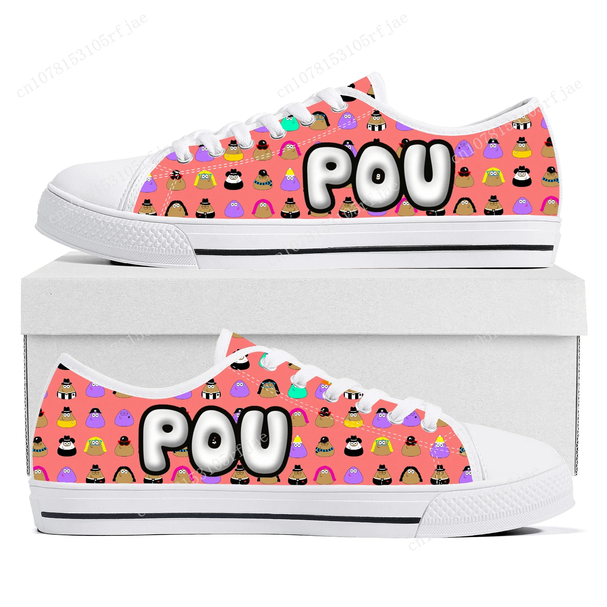 

Hot Cartoon Animation POU Low Top Sneakers Game Womens Mens Teenager High Quality Canvas Sneaker Couple Custom Built Shoes