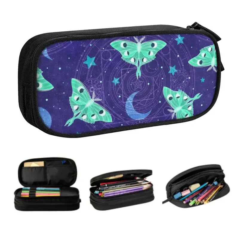 

Cute Luna Phase Moth Pattern Pencil Cases for Boy Girl Big Capacity Insect Pencil Pouch School Accessories