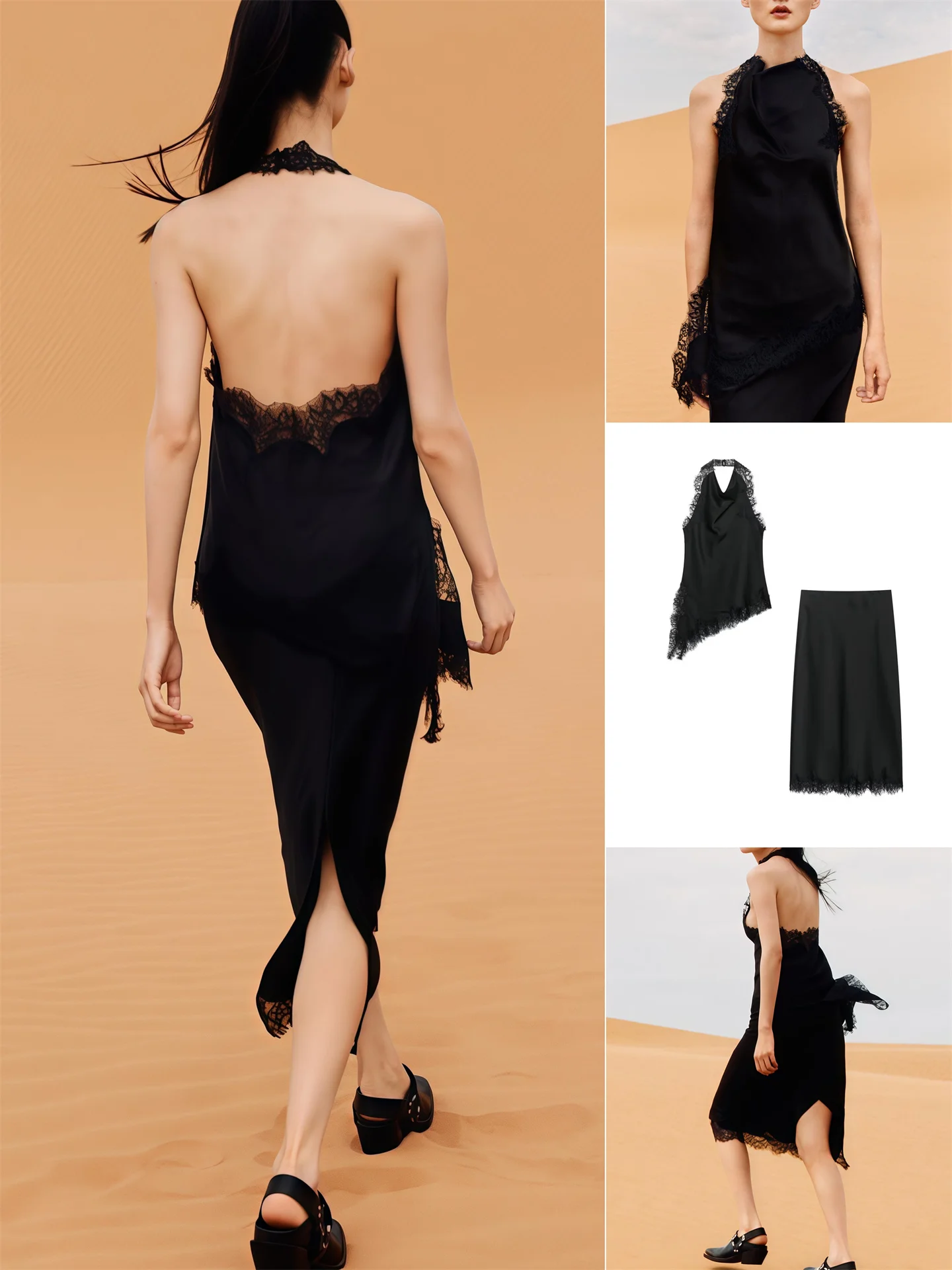 

Ele Lace Ne Hanging Женский комплект из топа и юбки Осень Новый шелковый атласный комплект Casual Sle круглые длинные брюки