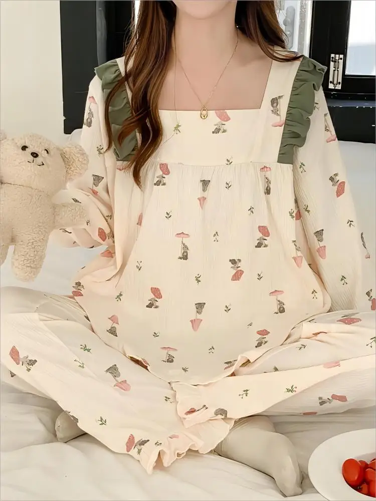 Homewear Promotion Underwear Women\'s Pajamas Set Large Size Matching Sets Two-piece Girls Dressing Gown Pyjamas