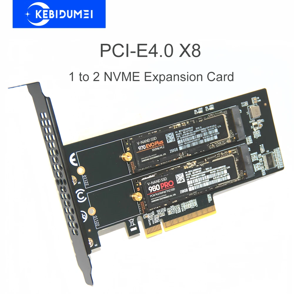 

PCle4.0 X8 to 2xNVME M.2 Expansion Card M.2 SSD GEN4 PCIe 4.0 PC Motherboard X1 X4 X8 Expansion Card For 2230 2242 2260 2280