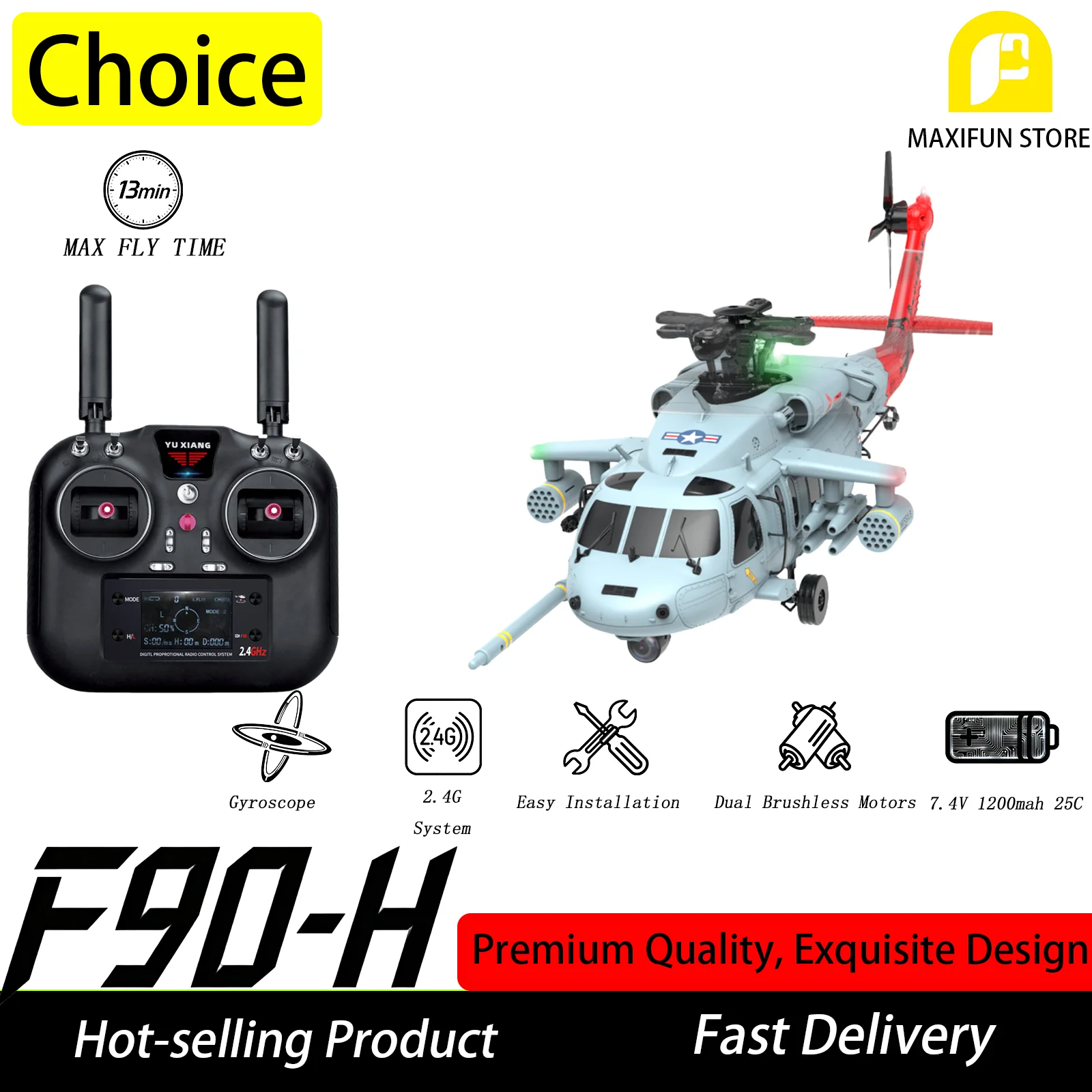 

Вертолет YUXIANG F90-H 1:4 с бесщеточным двигателем, высококачественное позиционирование оптического потока ToyGPS 5,8G FPV Bru, подарок для детей и взрослых