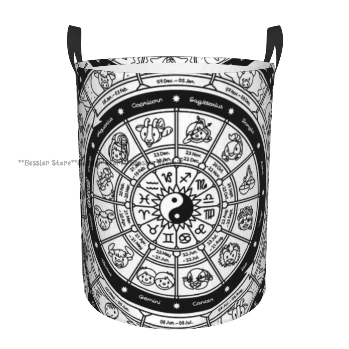 Laundry Basket Astrological Fortune Wheel Oriental And Westerly Round Storage Bin Collapsible Hamper Clothes Bucket Organizer