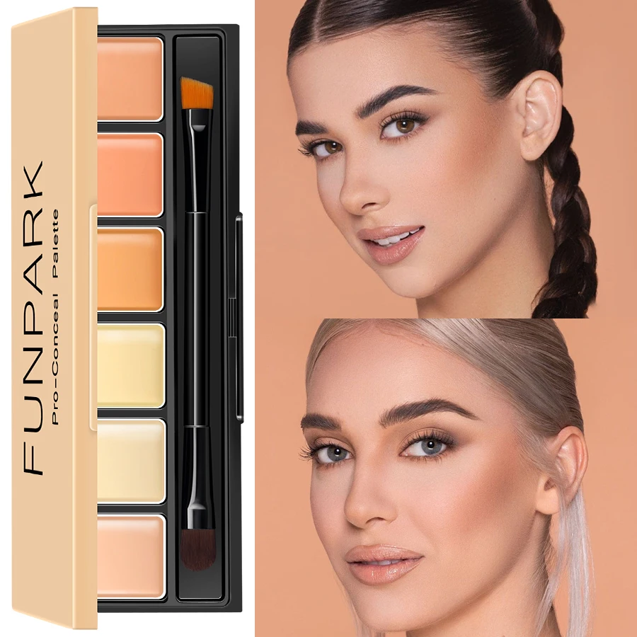 Palette de fard à barrage avec pinceau couvrant pour les cernes, correcteur, fard à joues, crème, contour élevé, maquillage, base, 6 couleurs, 256