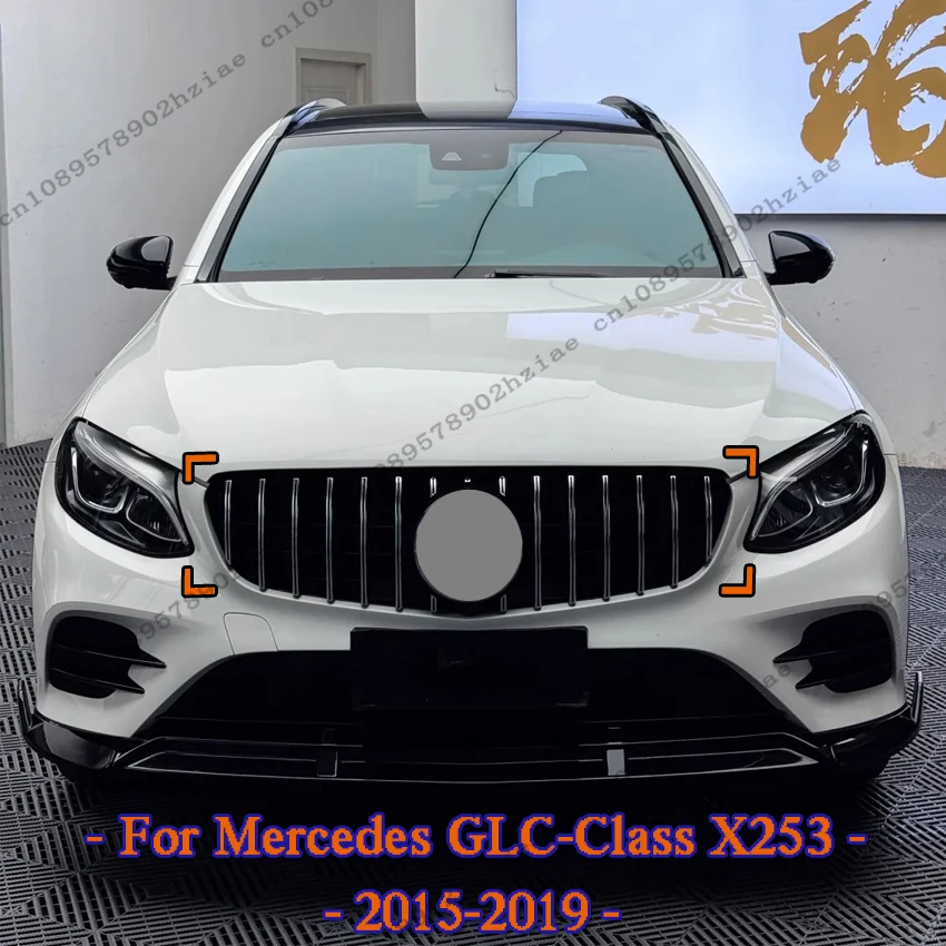 

For Mercedes GLC-Class X253 2015-2019 GT Style Silver/ Gloss Black Car Front Bumper Kidney Grille Mesh Racing Grille Tuning ABS