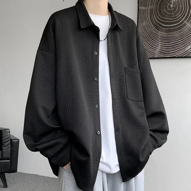 Shirt Long-sleeved Autumn Winter Men's Fleece Jacket Loose New Jacquard Base Shirt