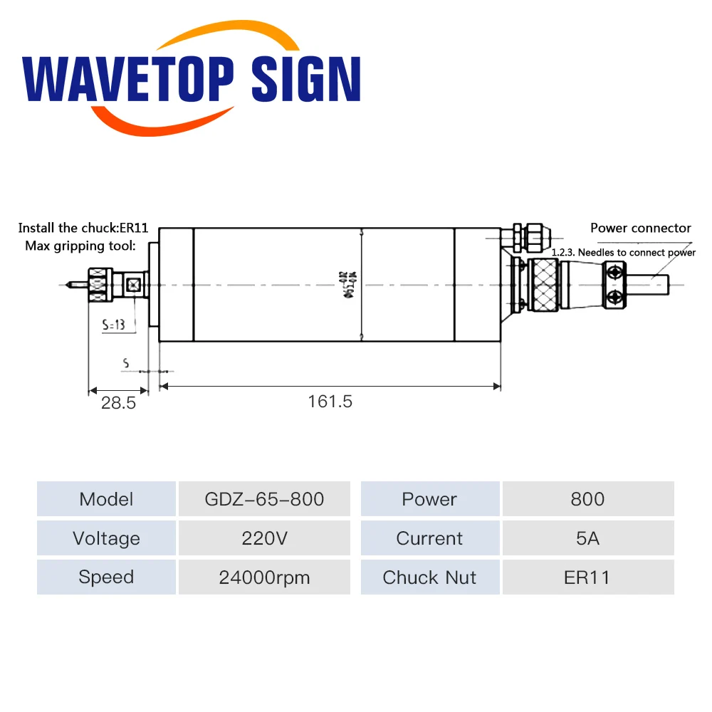 GDZ-65-800 800W CNC Router Spindle Motor 220V 5A Water Cooling Spindle GDZ-800 (A) ER11 24000rpm for CNC Router Machine