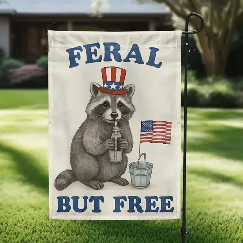 Patriotic Raccoon Feral But Free Funny 4th Of July Flag Graden Flag XXH LLP LLX uui
