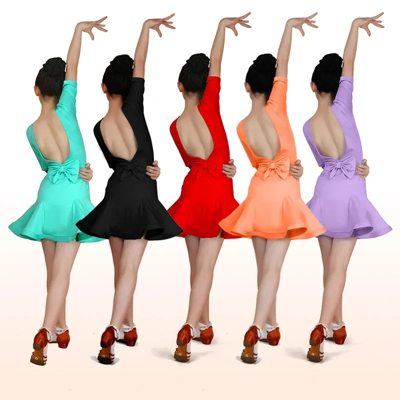 ละติน Ballroom Dress JUNIOR เต้นรำละตินสีแดง Flamenco Dance