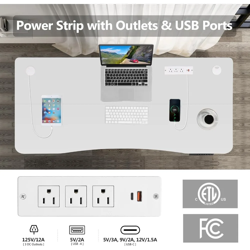 Mesa curvada ergonômica de altura ajustável, 48 "x 24", para escritório doméstico e estação de trabalho de computador