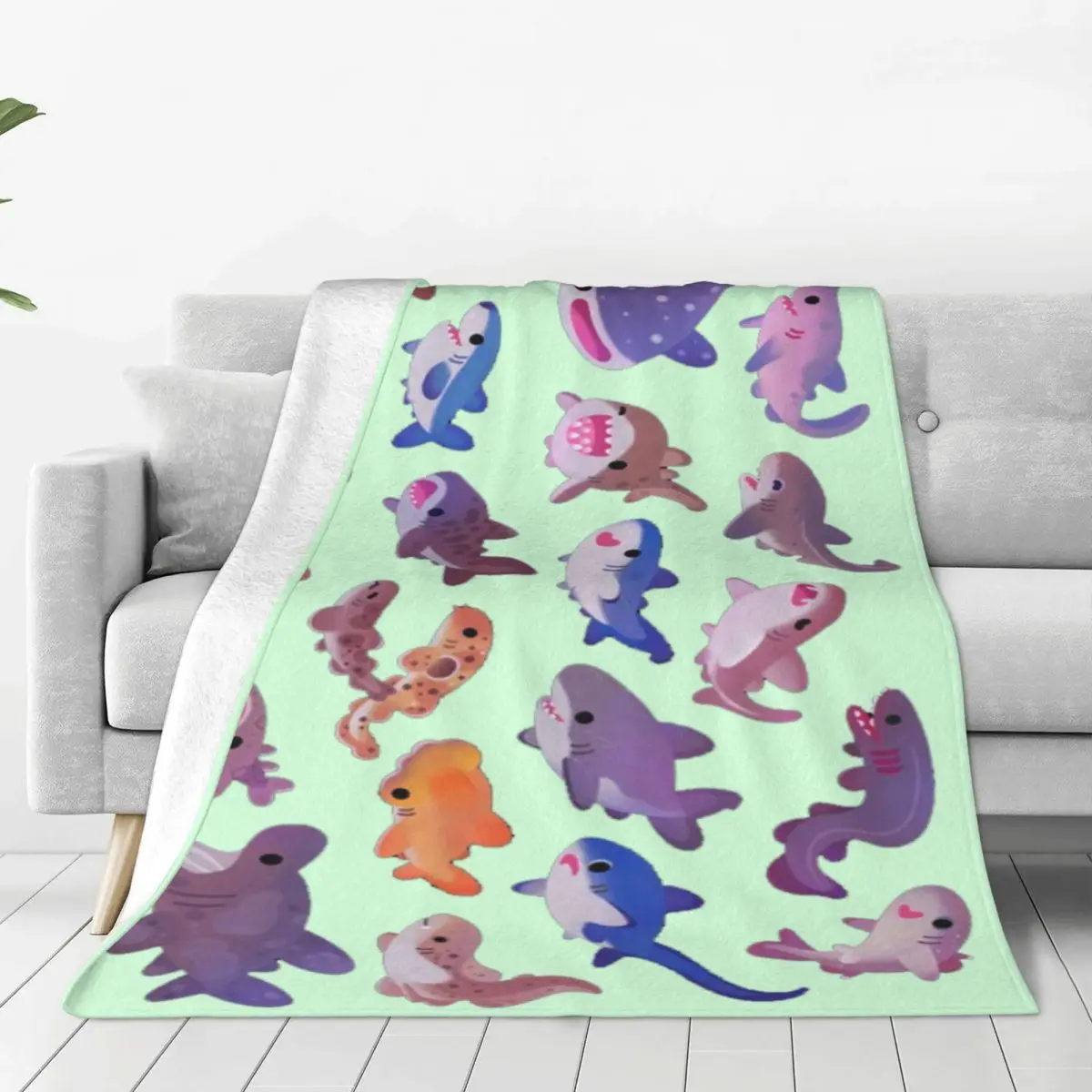 Shark Day Blanket Soft Warm Flannel Throw Blanket Bedspread for Bed Living room Picnic Travel Home Sofa