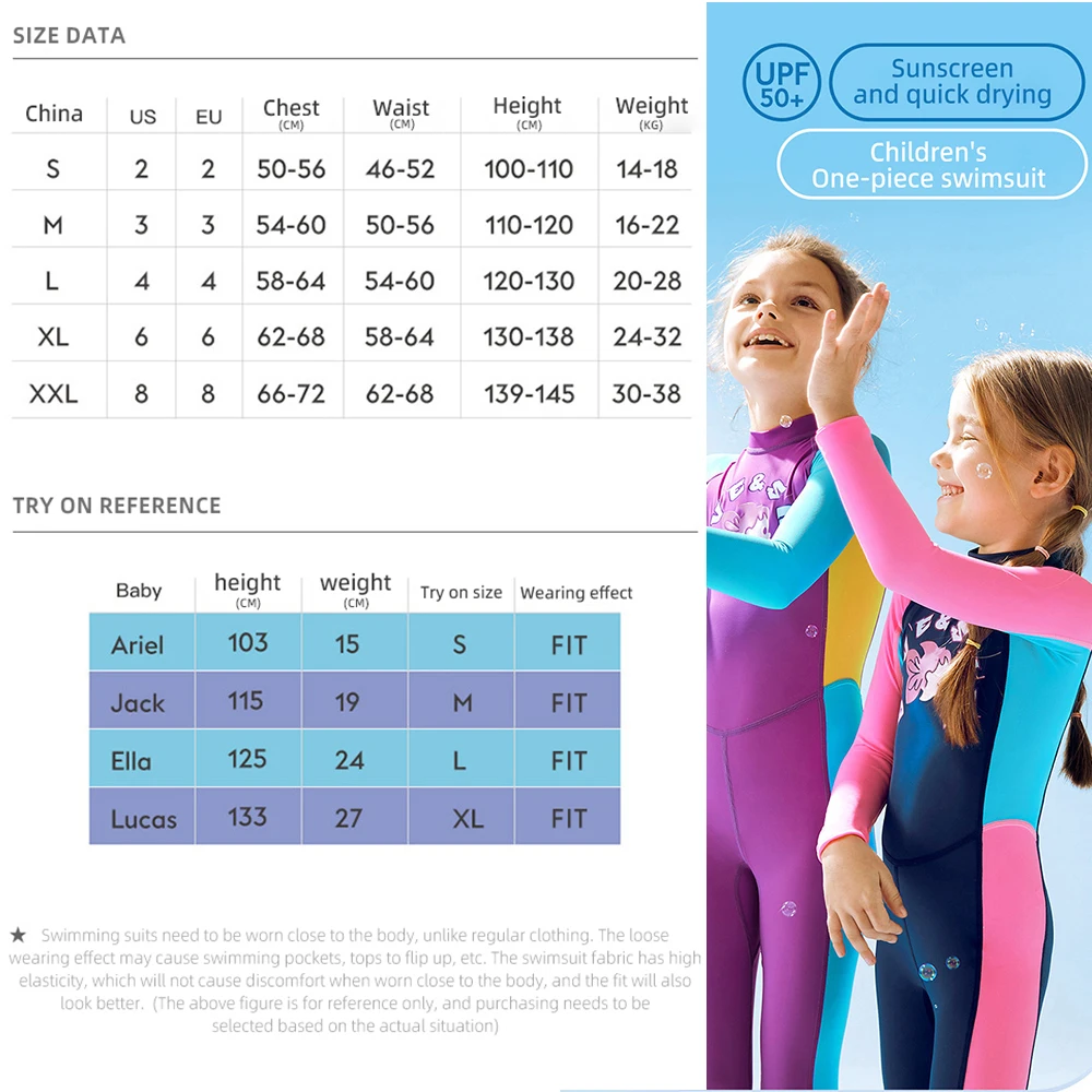 Children\'s Sunscreen Swimsuit Quick Drying Long Sleeved One Piece Sun Protection Diving Suit Floating Swimming Surfing Wetsuit