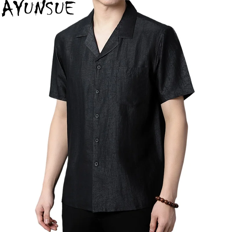 SYUNSUE 100% Mulberry Silk Men Shirt Mens Shirts Short Sleeves Men Suits High Quality 2024 Mens Summer Outfit Ensemble Homme Ete