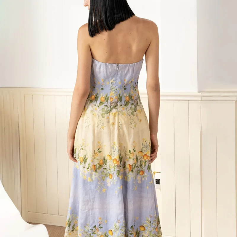 فستان حفلات الشاطئ بوهو صيفي كاجوال مثير بدون أكمام بحزام للنساء مطبوع عليه زهور عتيق للعطلات رداء طويل فيستدوس