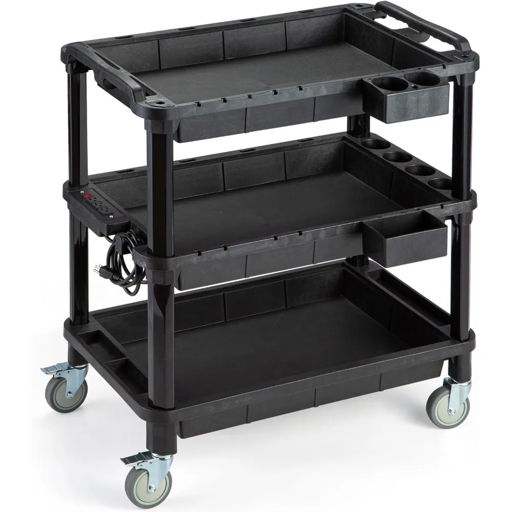 

Многофункциональная тележка на колесах с удлинителем, промышленная пластиковая тележка-органайзер, 3 полки, грузоподъемность 227 кг, рабочая тележка, черная