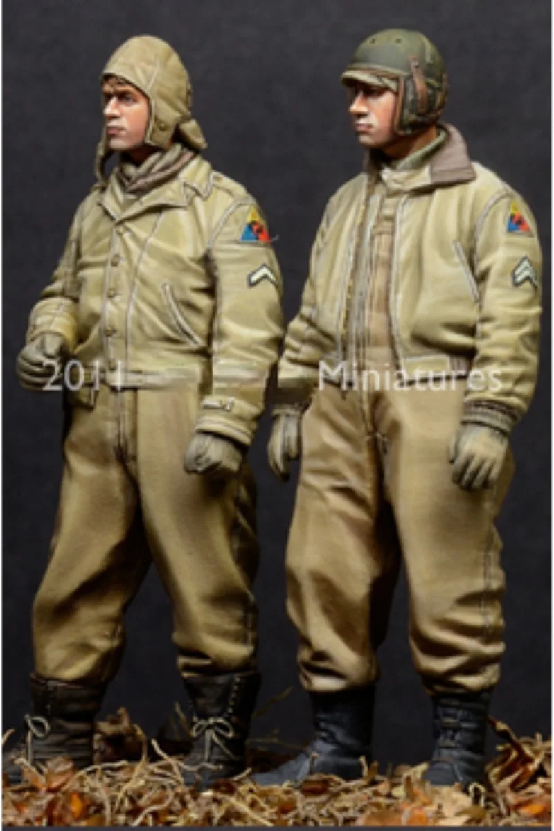 1/35 Scale Diecast Resin Figure Model Kit Hobby Miniatures Military Statue US AFV Crew Set (2 Figures) Unassembled and Unpainted