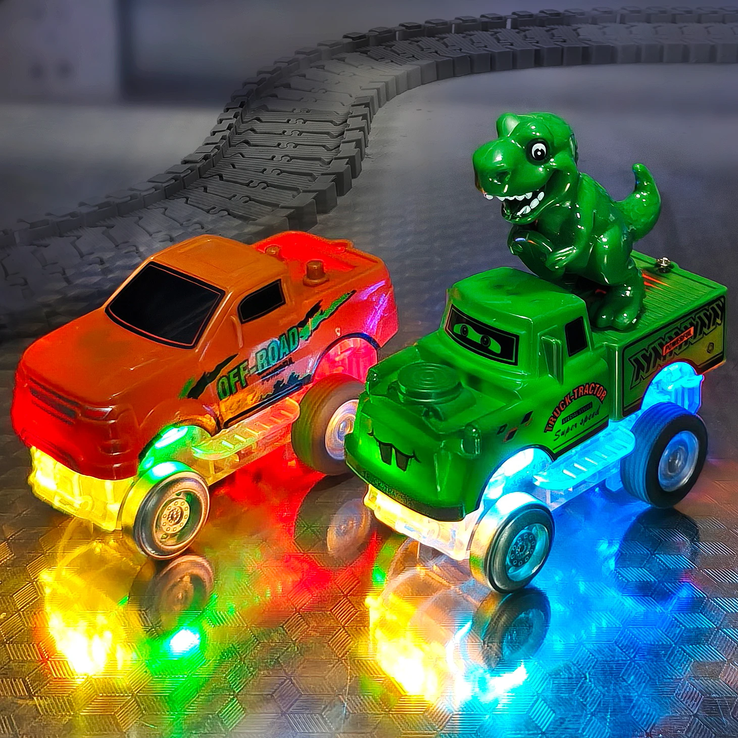 Tracks Cars Compatible Glow in the Dark LED Flashing Light Toy Cars Set for Most Race Tracks - Light up Cars for Kids