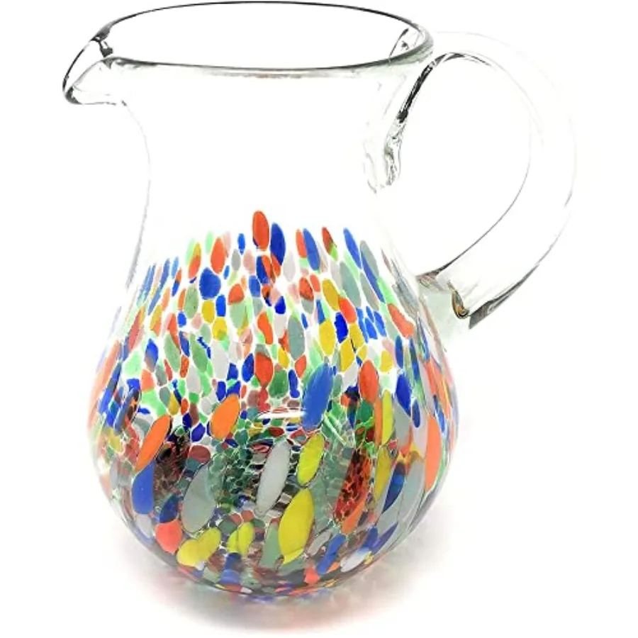 

Mexican Hand Blown Glass Pitcher Confetti Carmen Design 84 oz