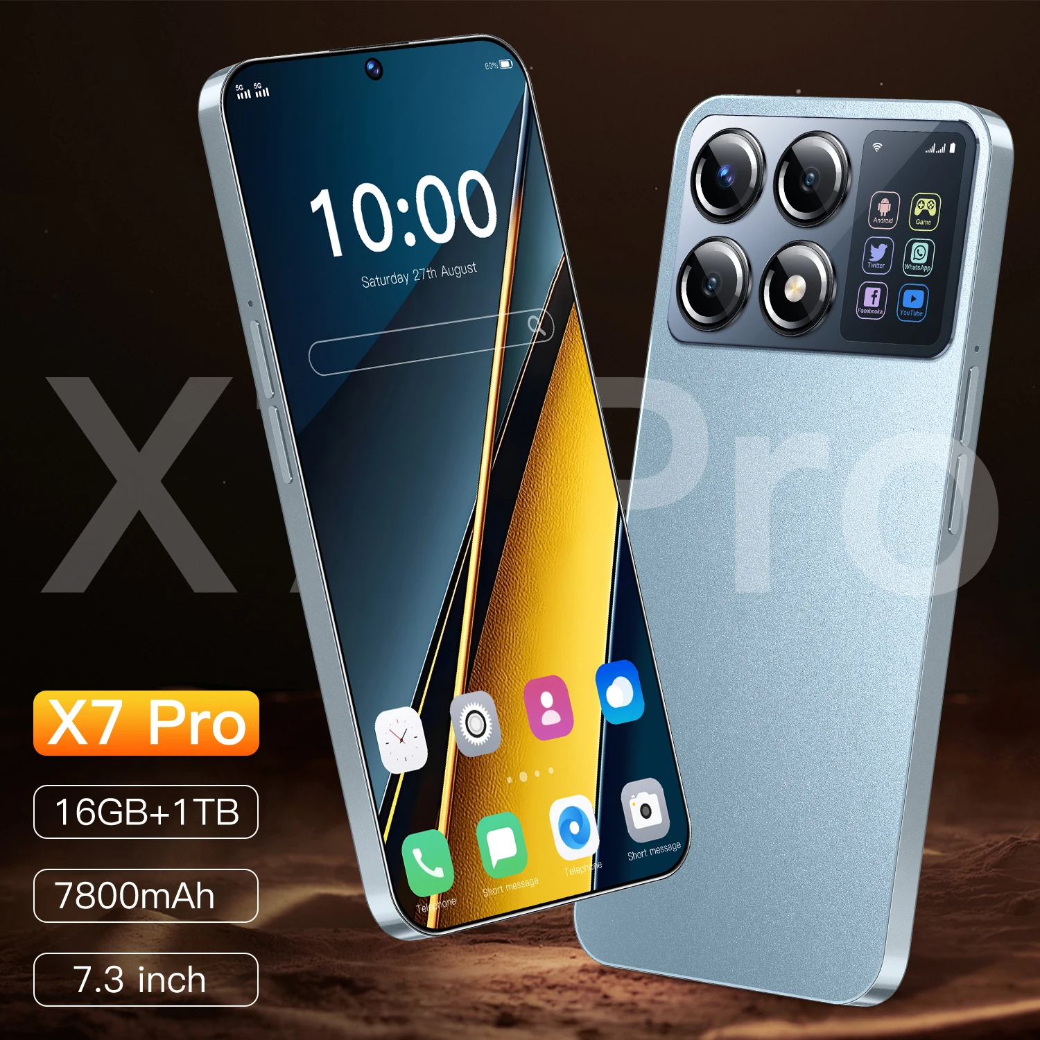 

New model X7 Pro 2025 New 7.3inch HD Global Edition Original Smart Dual Card 7800mAh Battery Facial Recognition Function