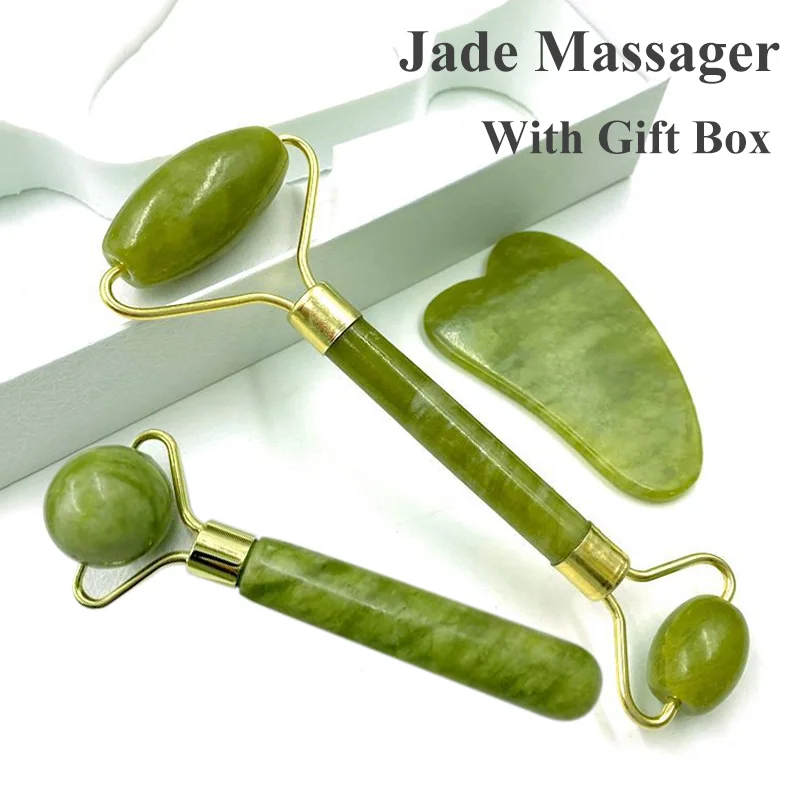 Jade Roller and Gua Sha set Spa Grade Face Massager 100% Authentic Stone Reduces Puffiness Wrinkles Reveals Face Skin Care Tools