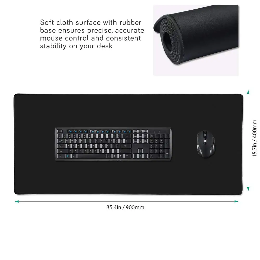 Pure Black Mouse Pad, Cool Minimalist Desk Mat, 900*400mm Anime Gaming Keyboard Mat, Non Slip Rubber Base,for Home Office XL