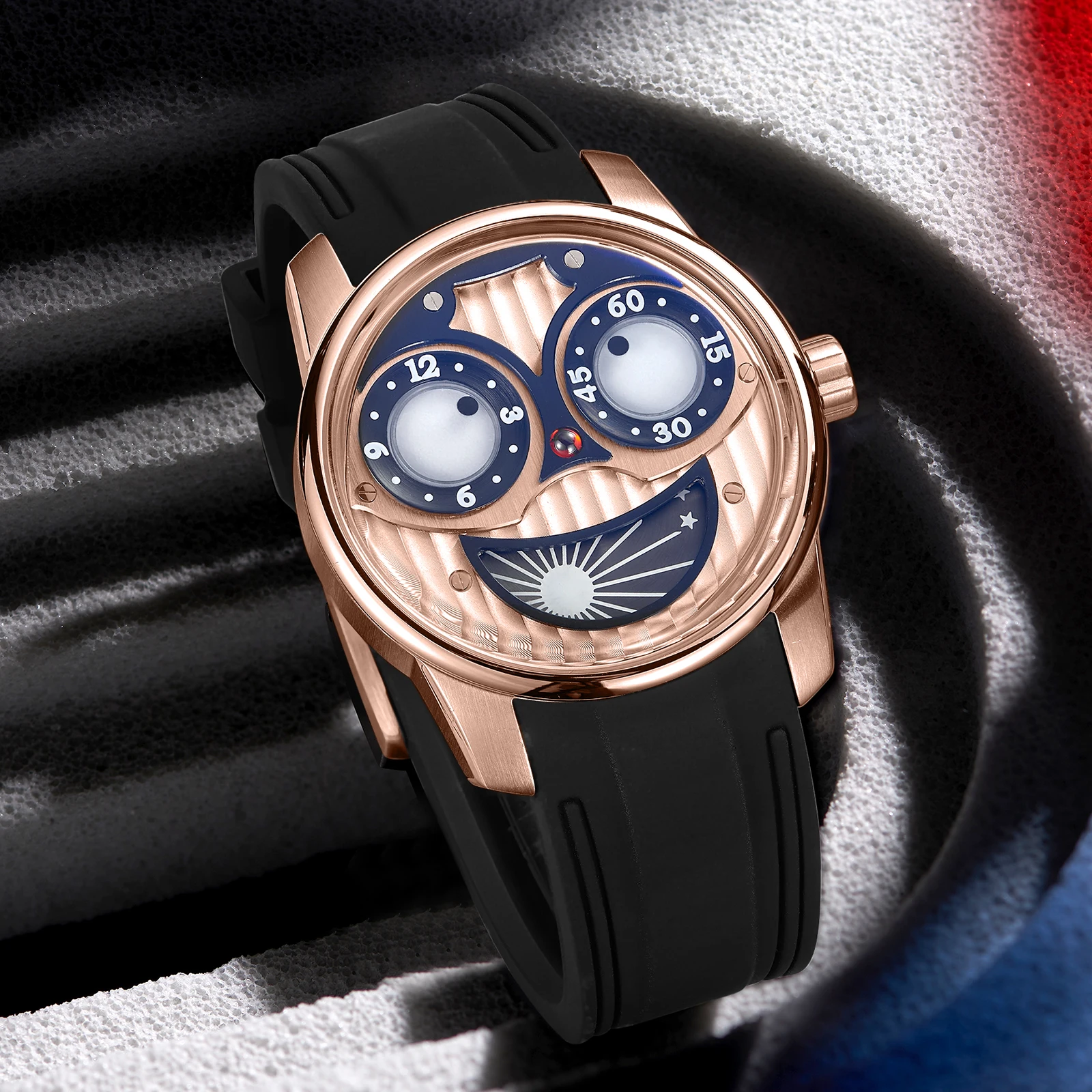 OBLVLO Luxury Rose Gold Big Dial Automatic Self-winding WristWatch Designer Joker Rubber Waterproof Mechanical Sport Watch Rejos