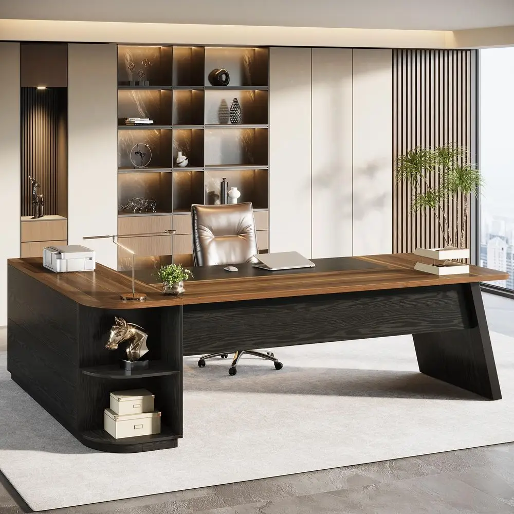 

79Inch Executive Desk, Large Office Desk with Cabinet, LShaped Compter Desk with Storage Shelves, Writing Table for Home Office