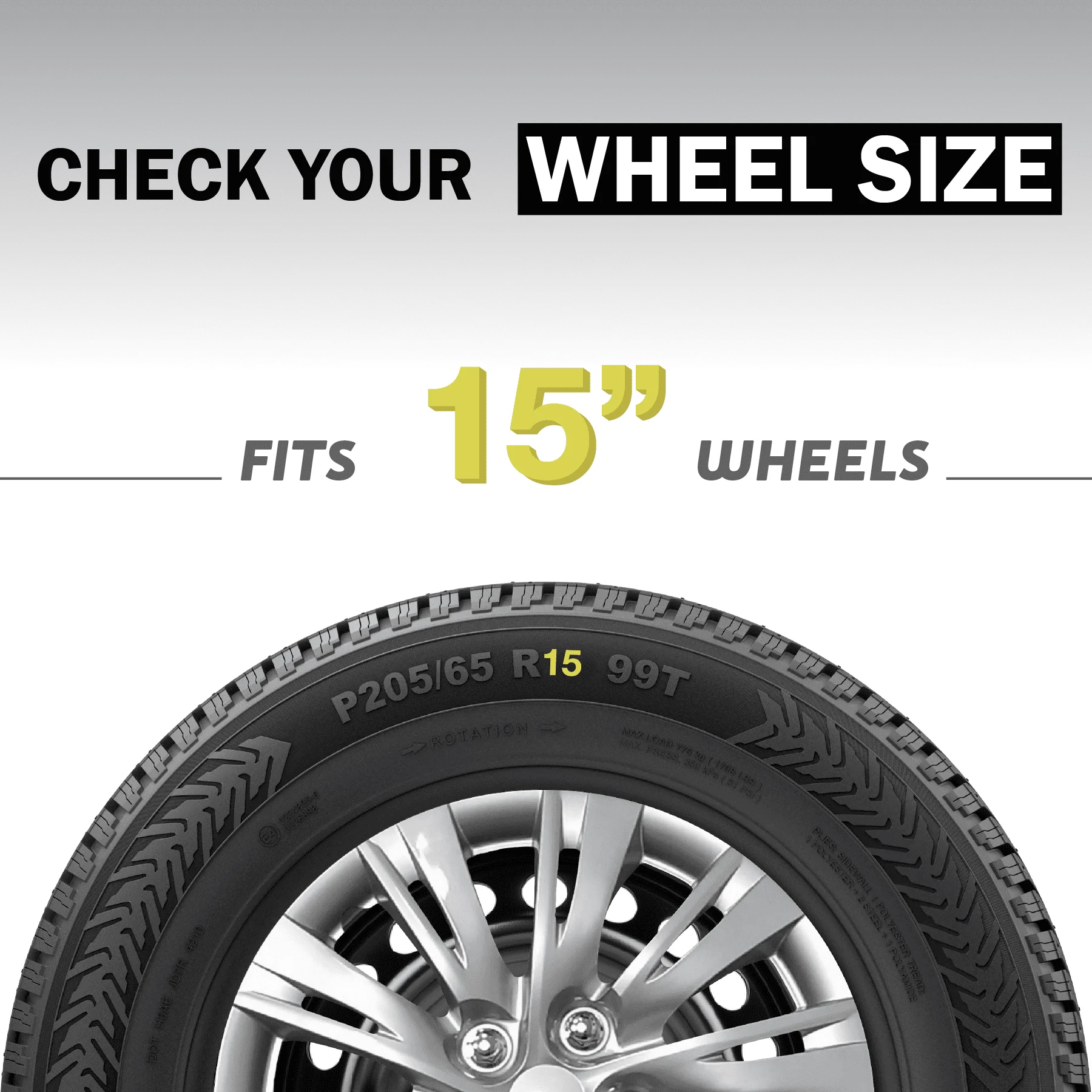 Calotas de 15", acabamento em liga de prata, 2,00 x 15,00 x 15,00 pol.