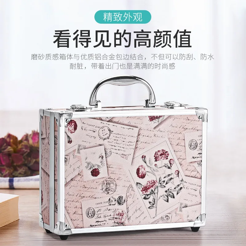 Aluminum Alloy Cosmetic Case Portable Small Embroidery Manicure Large-capacity Multifunctional Cosmetic Case