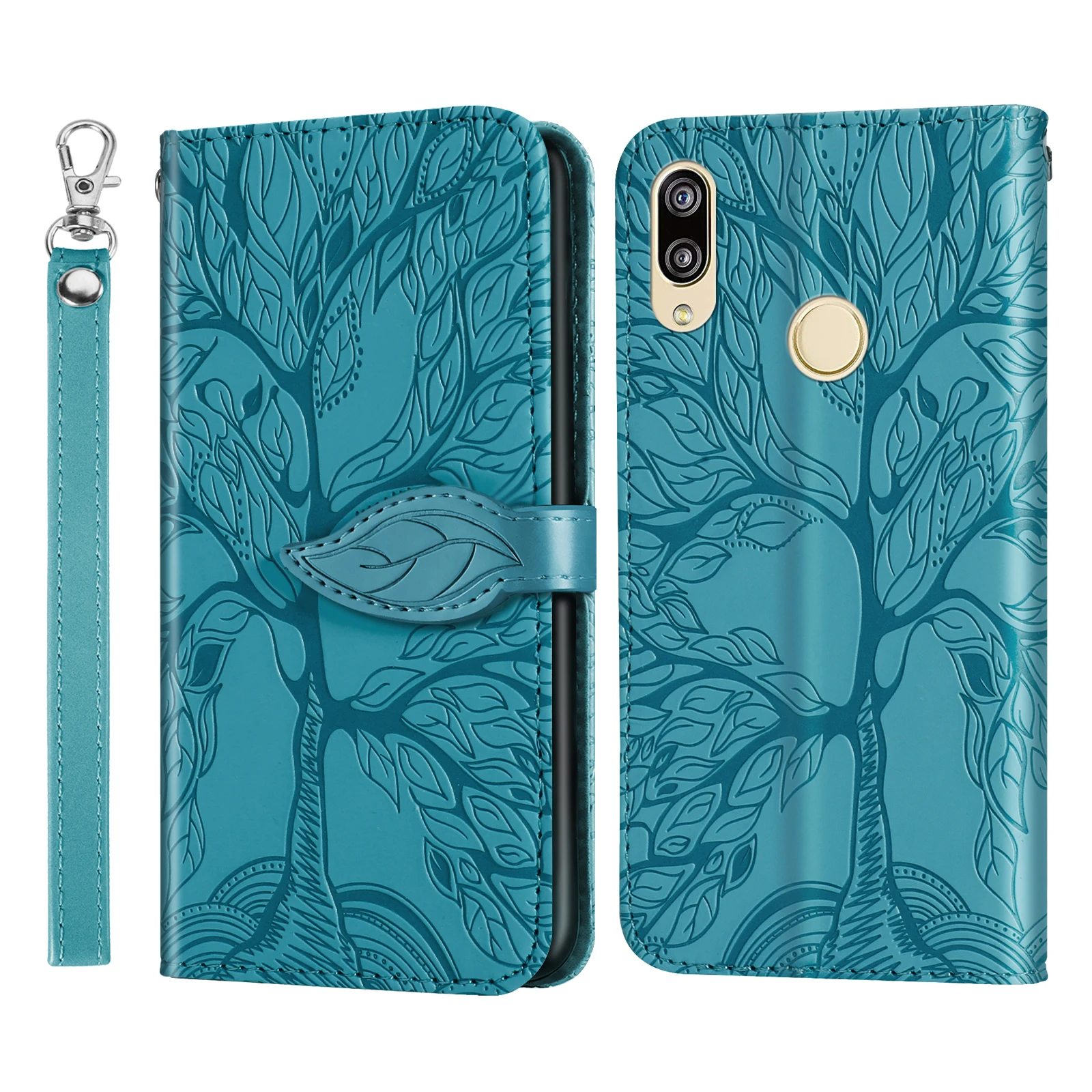 

For Huawei Y7 Prime 2019 case, Tree of Life leather case with card slot, clamshell leather case