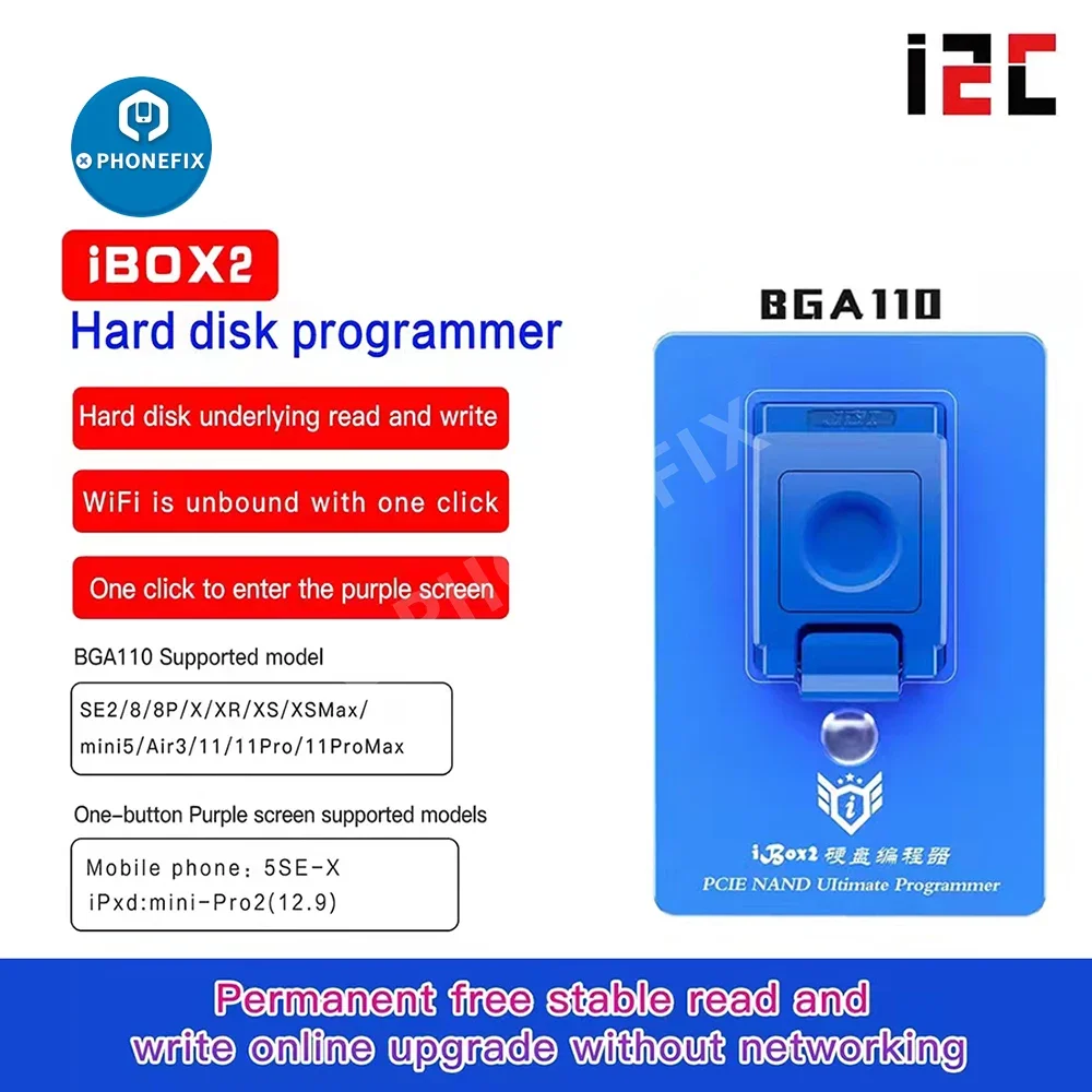 iBOX 2 BGA110 PCIE Hard Disk Programmer for iPhone 6 7 8 X XS 11 PRO MAX/ iPad One-button Purple Sceeen Serial Number Read-Write