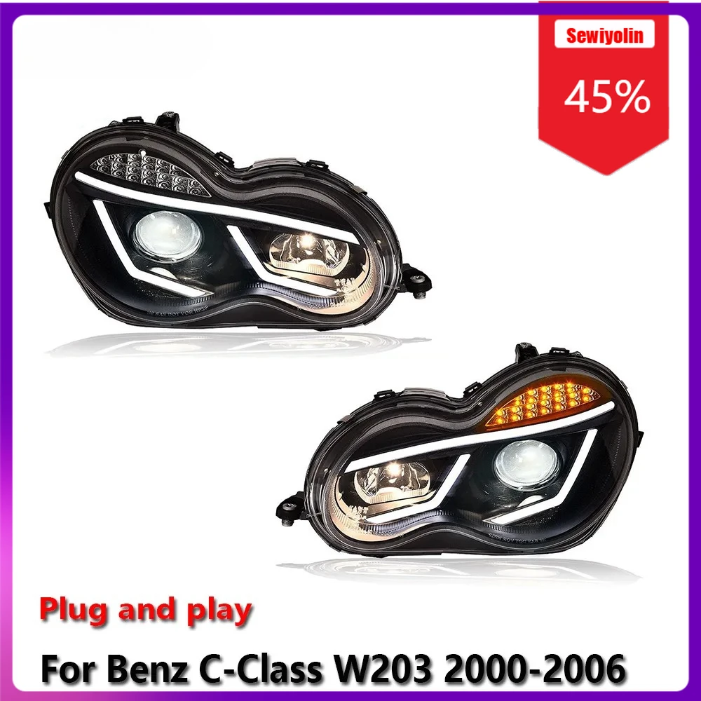 

Sewiyolin Car LED Lamp Headlight Assemblies For Benz C-Class W203 2000-2006 Fog DRL Brake Turn Signal Lamp Plug and Play