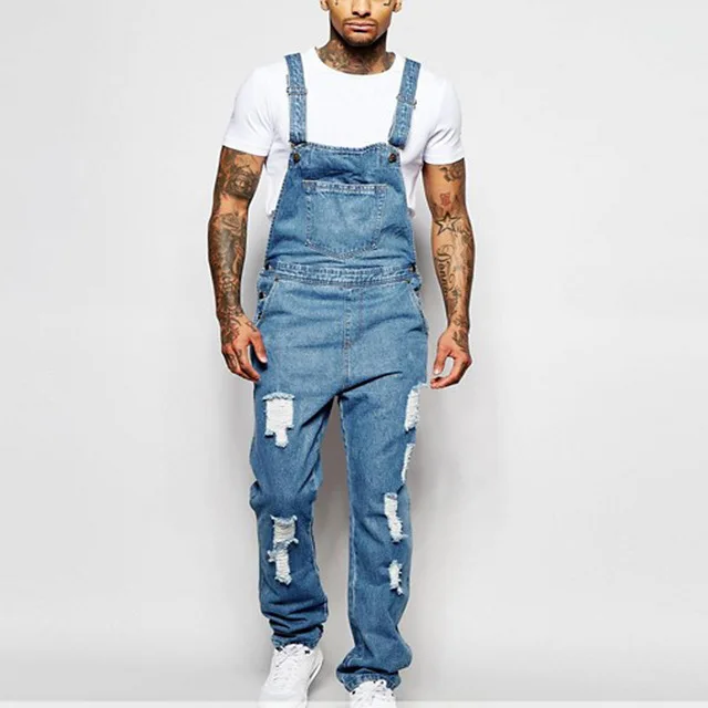 

Men's Ripped Jeans Jumpsuit Long Pants Mid-High Waist Denim Fabric Casual Sle Skin-Friendly Breathable Slim Fit Straight Leg