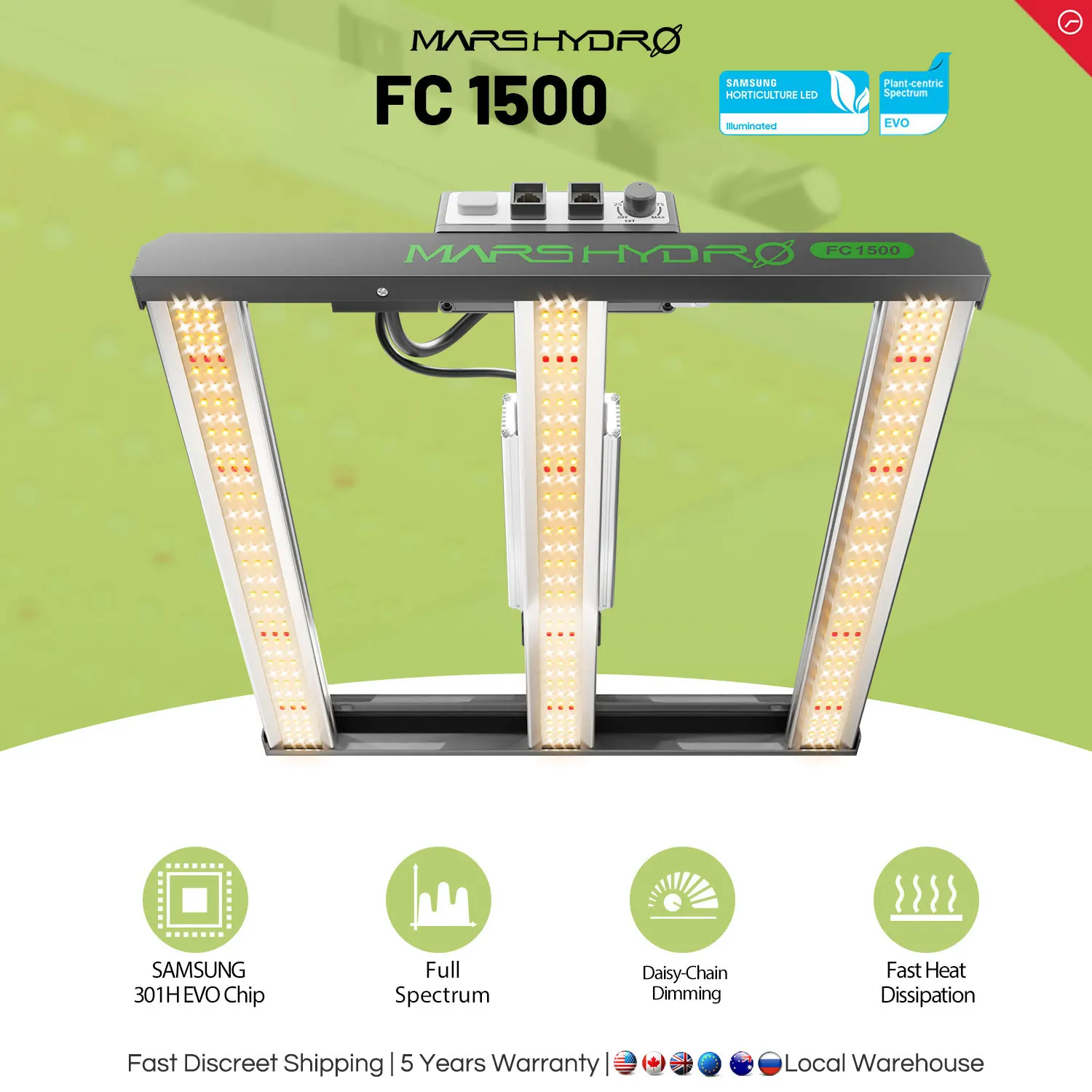 Mars Hydro LED Grow Light, FC 1500 Samsung 301H 150W for 70x70cm Grow Tent (1-3 Plants