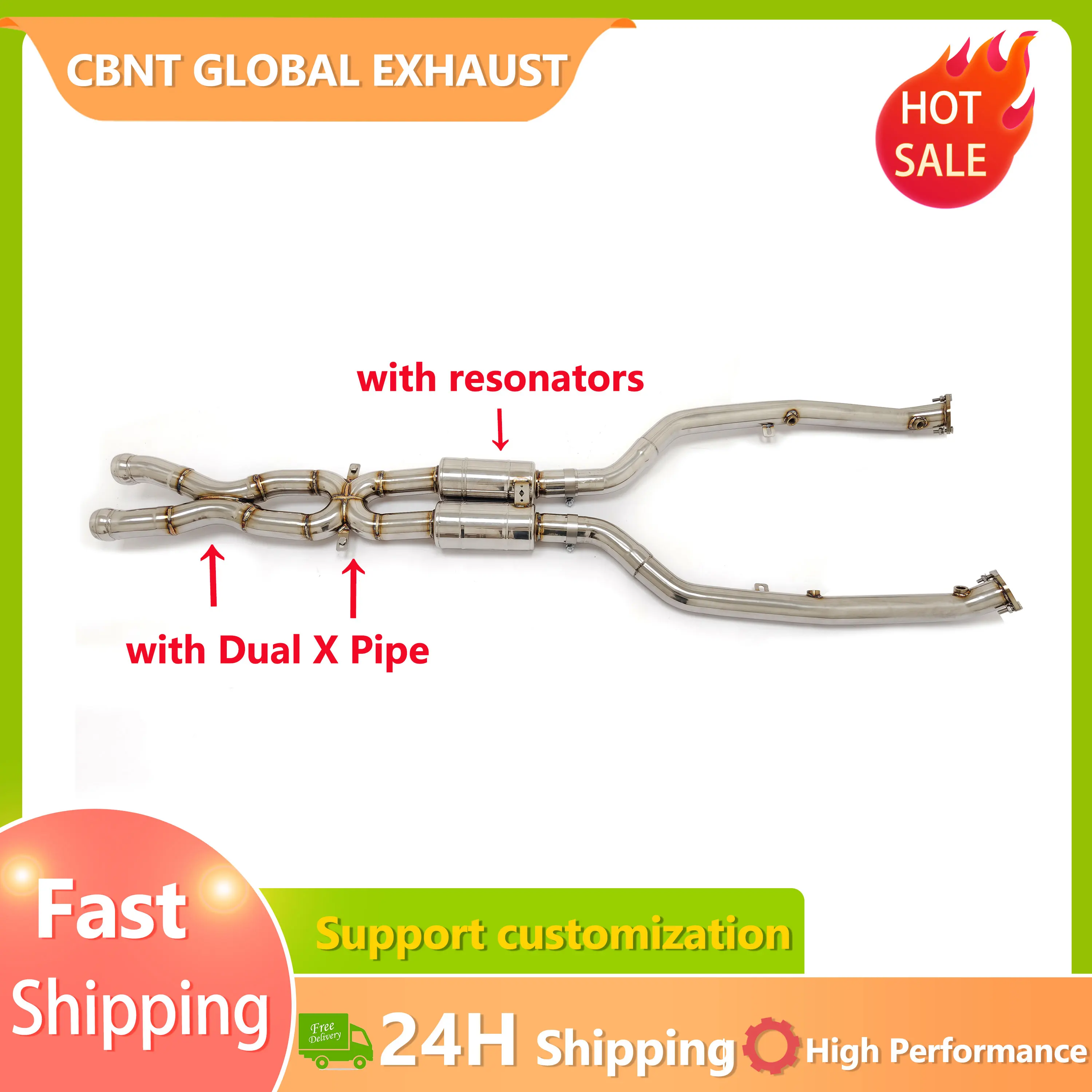 CBNT M3 Midpipe Exhaust Systems High Quality for BMW E92 M3 4.0L Upgrade Dual X Pipe with 2 Resonators New Design Exhaust Pipe