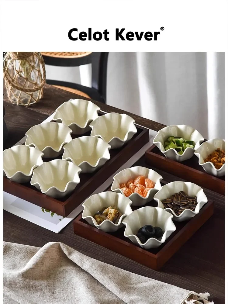 Japanese Style Simple Household Use Ceramic Fruit Dim Sum Plate Advanced Exquisite Classification Snacks Suit Storage Tray