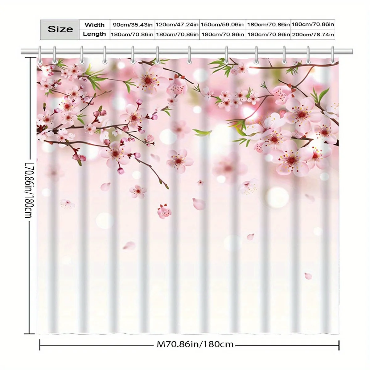 

Занавеска для душа Cherry Blossom, розовые цветы, весенний дизайн, мягкий световой эффект, водонепроницаемая ткань, несколько размеров