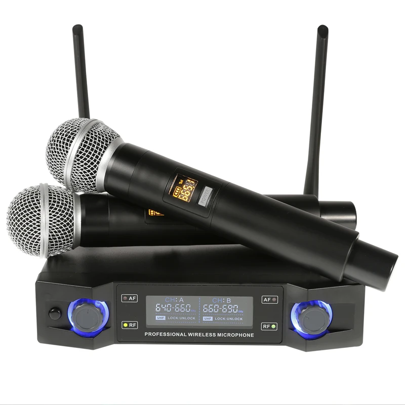 

UHF Wireless Microphone System Professional 2 Channel Dual Handheld Microphone Karaoke Mic For Speech Singing Wedding Party