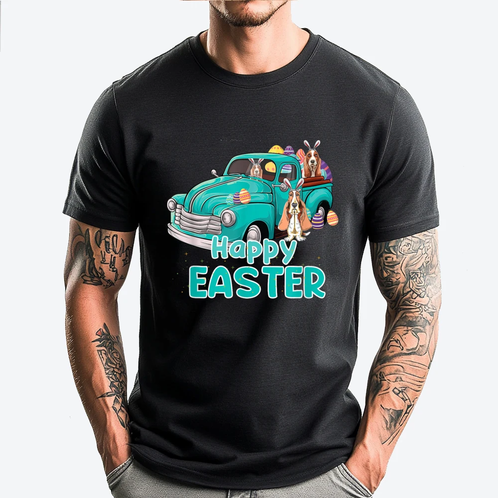 

Bunny Basset Hound Happy Easter Day Truck Dog Men Funny Shirt Leisure Vintage T Shirts Original Mens T-Shirts Thanksgiving