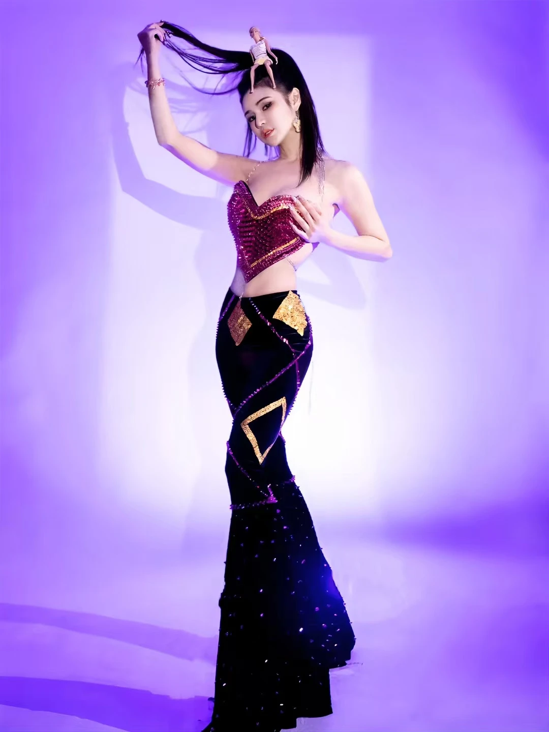 Set Trendy di Top Sexy e Pantaloni a Zampa 2 Pezzi per Donne, Abbigliamento per Feste di Compleanno, Discoteca e Club Notturni Xinqiang