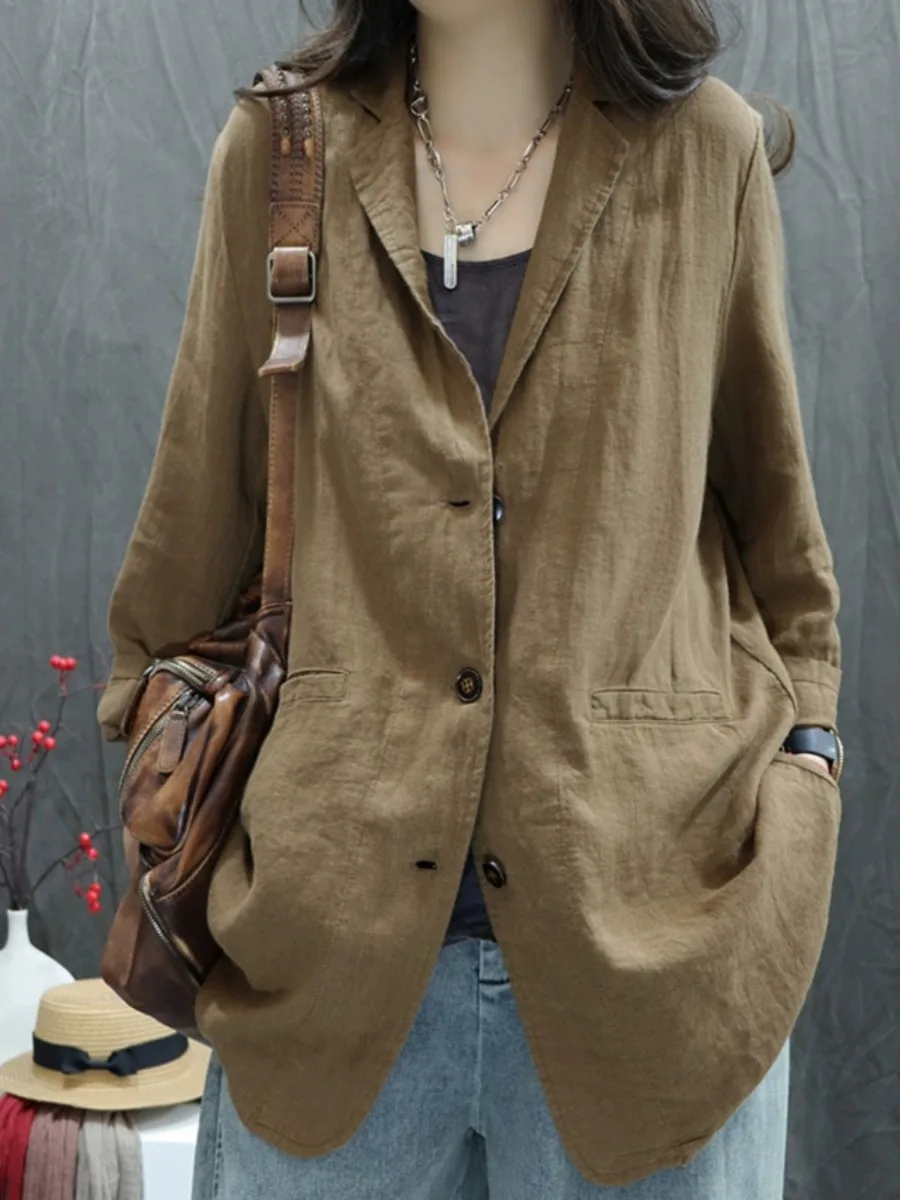 

Женский льняной костюм в стиле ретро, Jaet, осень 2022, новая повседневная универсальная одинаковая рабочая одежда средней длины с застежкой на одной пуговице