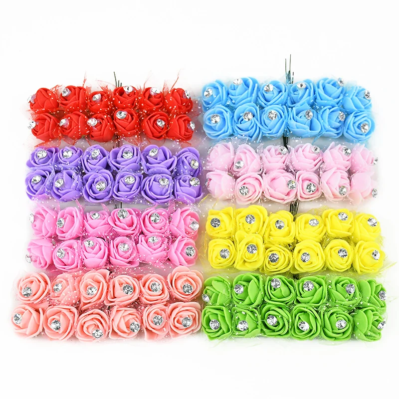 

144Pcs Mini Rose Flower Heads Foam Artificial Flower Bouquet For Wedding Party Decoration Home Decor DIY Wreath Accessories