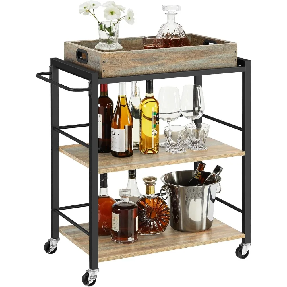 3-Tier Kitchen Utility Cart on Wheels with Storage, with Brakes, Leveling Feet, 15.7 X 28.3 X 33.9 Inches