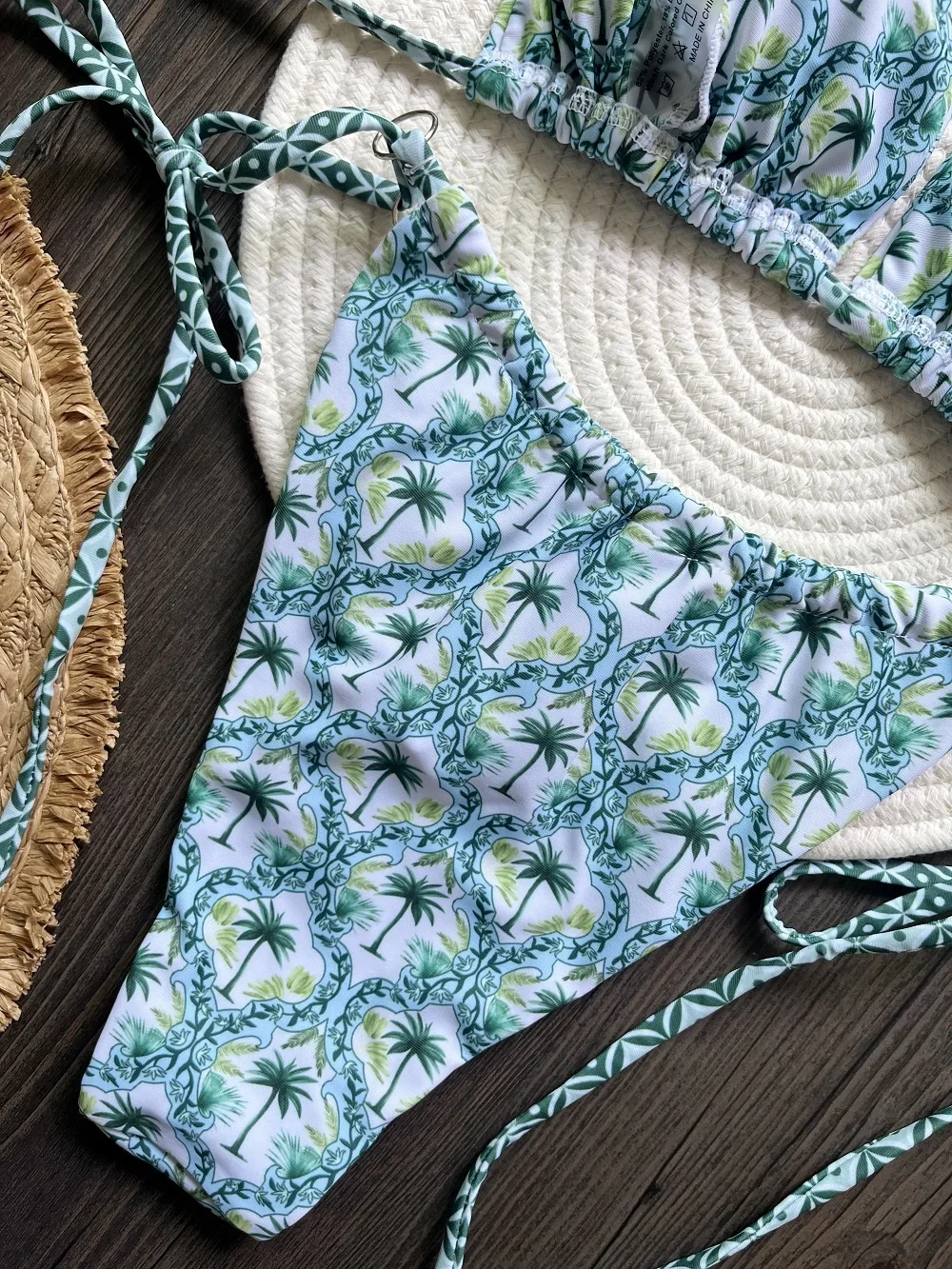 RUOTONSEPT Sexy Triangle Coconut tree print Bikini Set Women's Swimsuit Two-piece Halter Swimwear Bathing Suit Brazilian Biquini